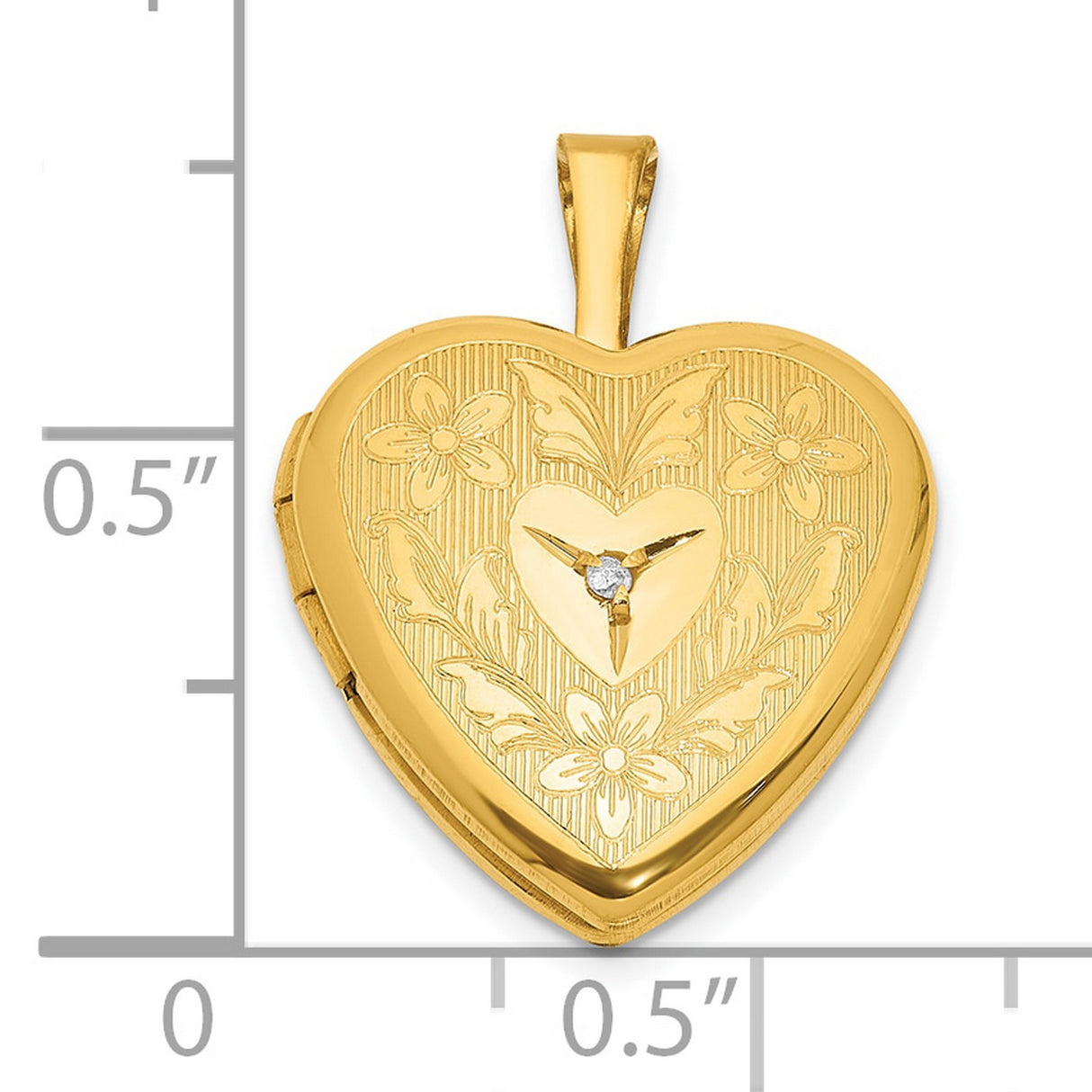 Gold Filled Polished Textured Diamond 16mm Floral Heart Locket Charm Pendant in Real  Yellow Gold