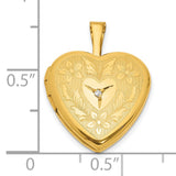 Gold Filled Polished Textured Diamond 16mm Floral Heart Locket Charm Pendant in Real  Yellow Gold