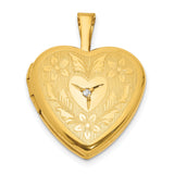 Gold Filled Polished Textured Diamond 16mm Floral Heart Locket Charm Pendant in Real  Yellow Gold