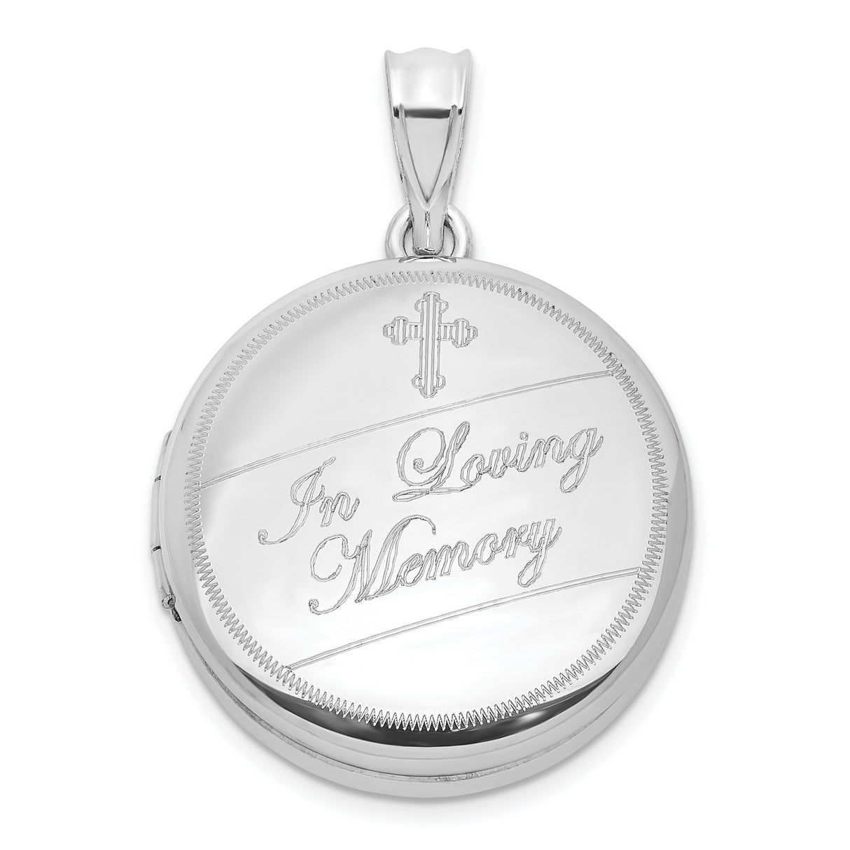 Sterling Silver Memorial Locket Pendant with Cross Engraving and In Loving Memory Message