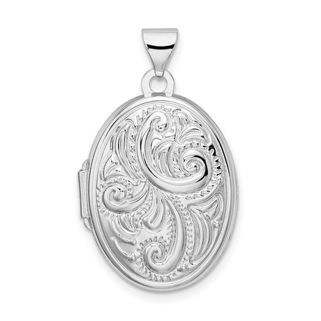Sterling Silver Oval Locket Pendant with Floral Scroll Design, Vintage Keepsake Jewelry