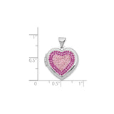 Sterling Silver Heart Locket Pendant with Pink and Magenta Crystals, Double Heart Design