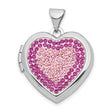 Sterling Silver Heart Locket Pendant with Pink and Magenta Crystals, Double Heart Design