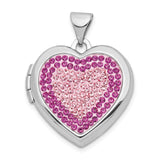 Sterling Silver Heart Locket Pendant with Pink and Magenta Crystals, Double Heart Design