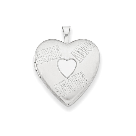 Sterling Silver Heart Locket Pendant with AMORE Engraving, Romantic Keepsake Jewelry for Women