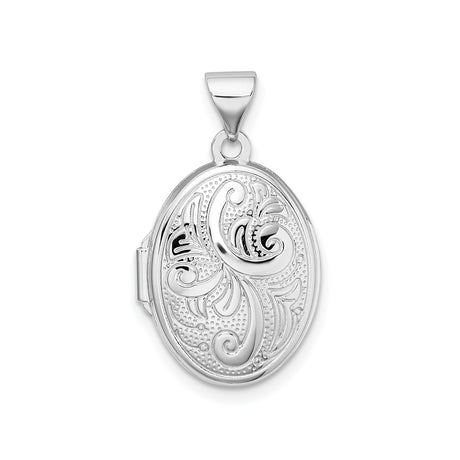 Sterling Silver Oval Locket Pendant with Floral Scroll Design, Vintage-Inspired Keepsake Jewelry