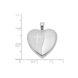 Sterling Silver Heart Locket Pendant with Polished Cross and Textured Design