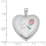 24mm Enameled Rose Heart Locket Charm Pendant in Real 925 Sterling Silver