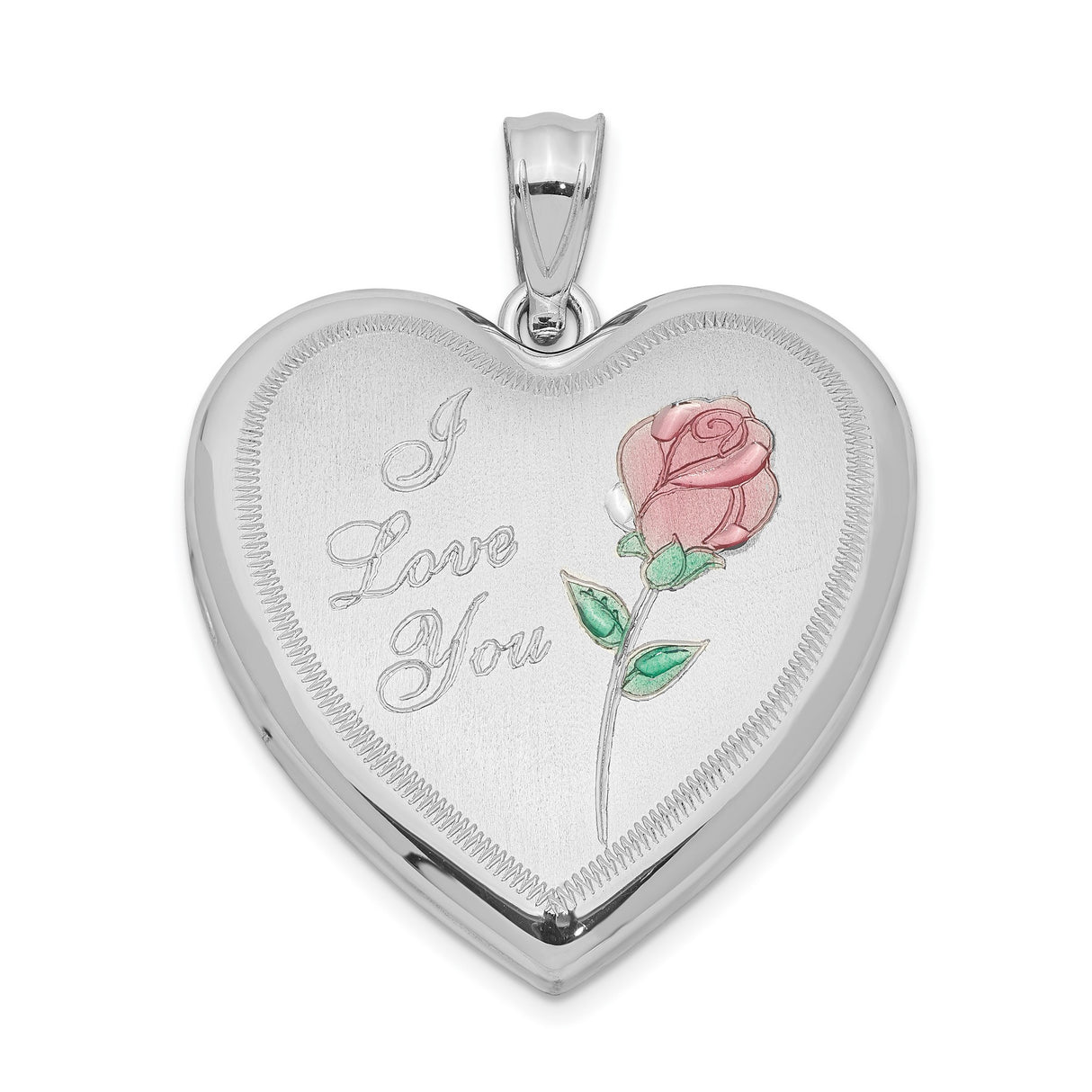 24mm Enameled Rose Heart Locket Charm Pendant in Real 925 Sterling Silver