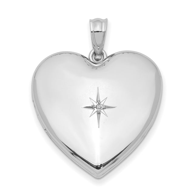 Sterling Silver Heart Pendant with Diamond Accent, North Star Engraving, Celestial Jewelry for Women