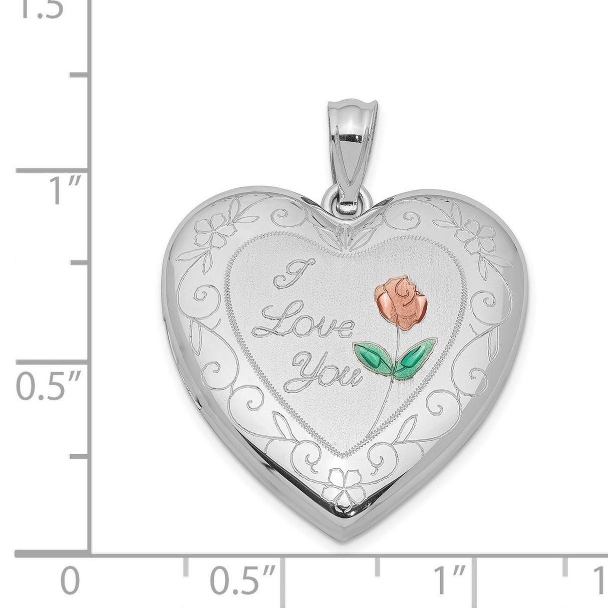 24mm Enameled Rose with Border Heart Locket Charm Pendant in Real 925 Sterling Silver