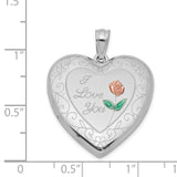 24mm Enameled Rose with Border Heart Locket Charm Pendant in Real 925 Sterling Silver