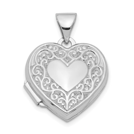 Sterling Silver Heart Locket Pendant with Filigree Scrollwork, Vintage Keepsake Jewelry for Women
