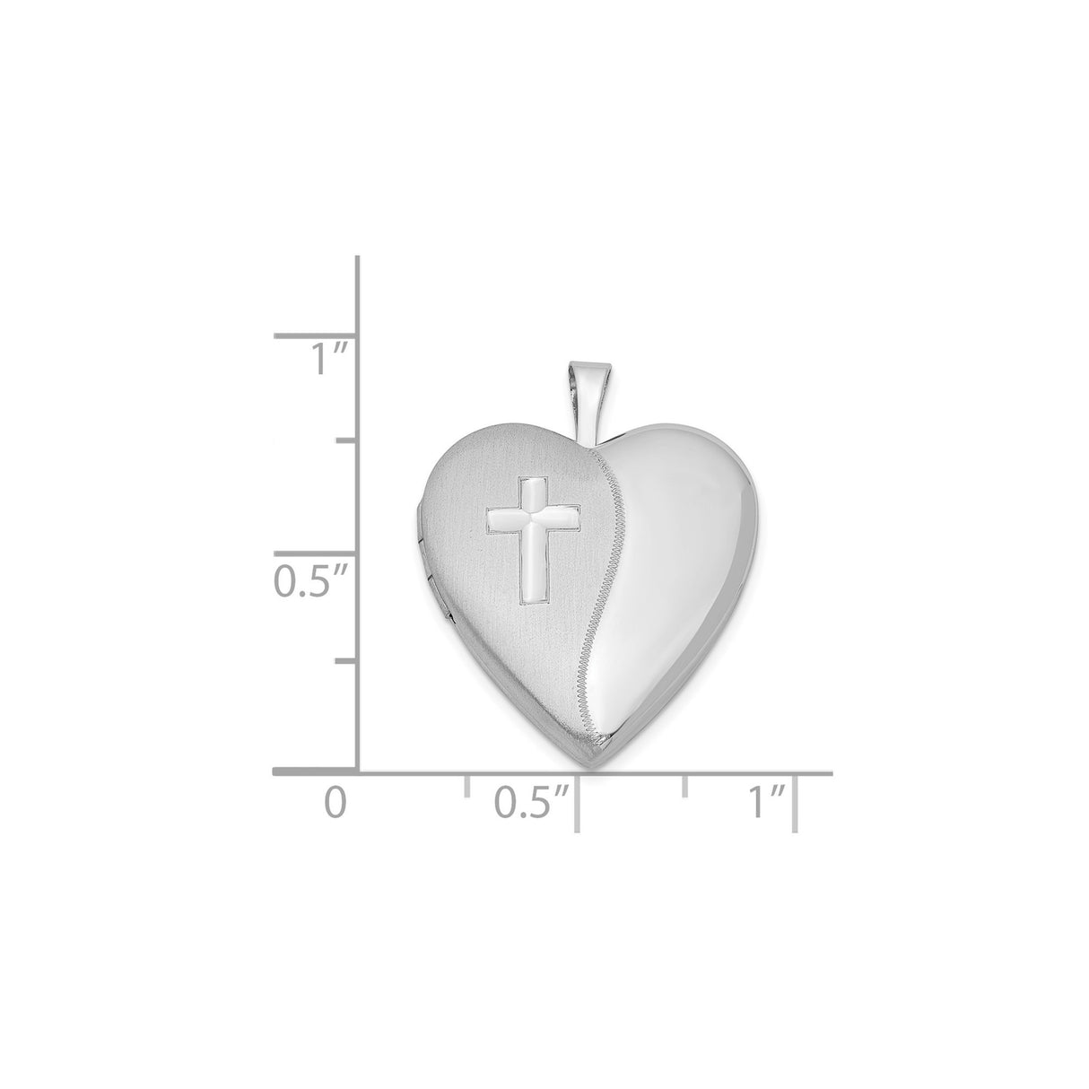 Sterling Silver Cross Pendant with Heart Cutout, Brushed Texture and Mirror Finish