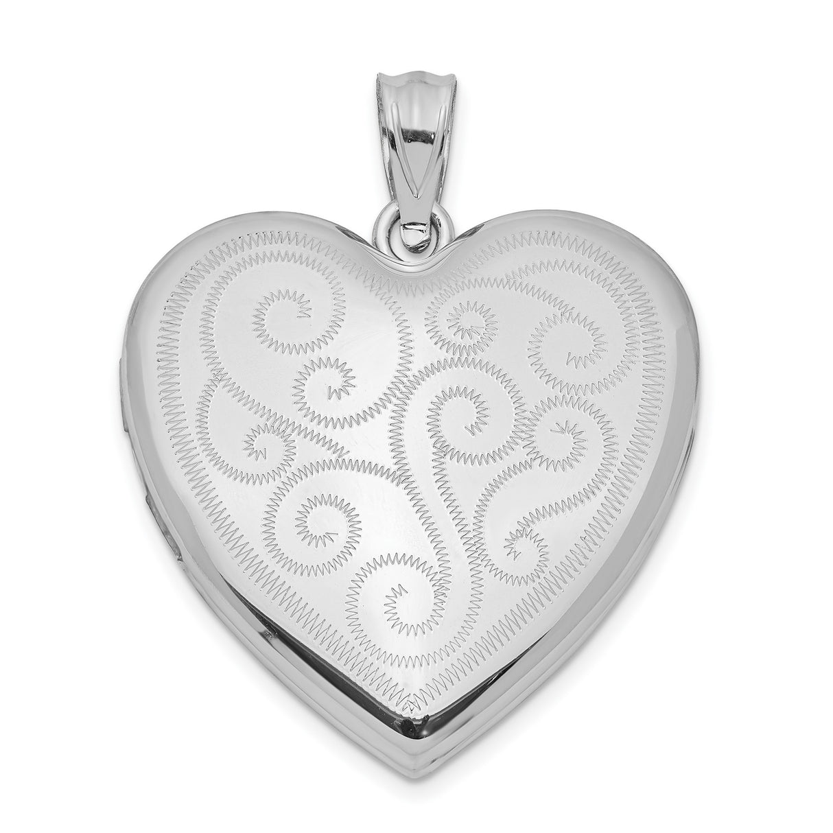 24mm Swirl Design Heart Locket Charm Pendant in Real 925 Sterling Silver