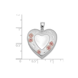 Sterling Silver Heart Locket Pendant with Rose and Pink Floral Scroll Accents
