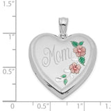 24mm Enameled Floral Mom Heart Locket Charm Pendant in Real 925 Sterling Silver