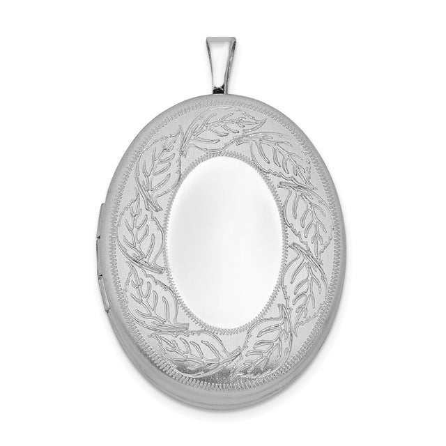 Sterling Silver Oval Locket Pendant with Leaf Vine Design, Vintage Nature-Inspired Jewelry for Women