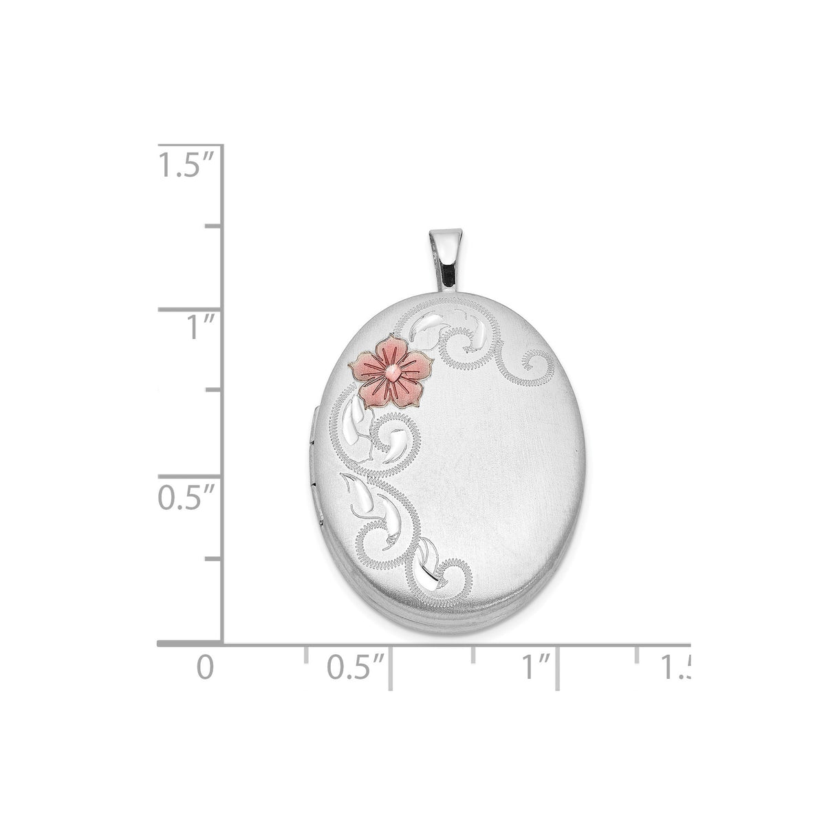 Sterling Silver Oval Floral Locket Pendant with Pink Flower and Swirl Engraving