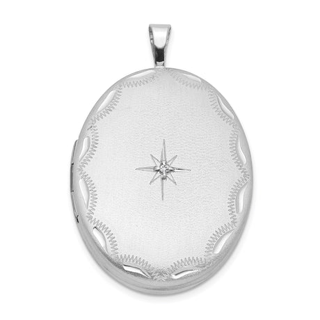 Sterling Silver Oval Locket Pendant with Diamond Accent and Starburst Design for Women