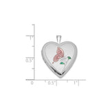 Sterling Silver Heart Locket Pendant with Pink Butterfly and Flower Design for Women