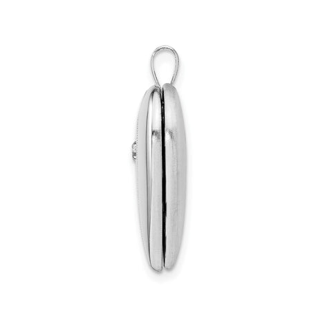 Sterling Silver Heart Locket Pendant with Diamond Accent, Starburst Design, Brushed and Polished Finish