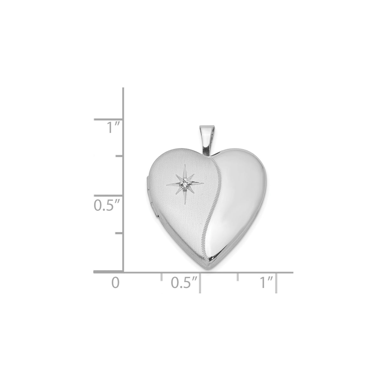 Sterling Silver Heart Locket Pendant with Diamond Accent, Starburst Design, Brushed and Polished Finish