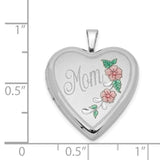 20mm Enameled Floral Mom Heart Locket Charm Pendant in Real 925 Sterling Silver