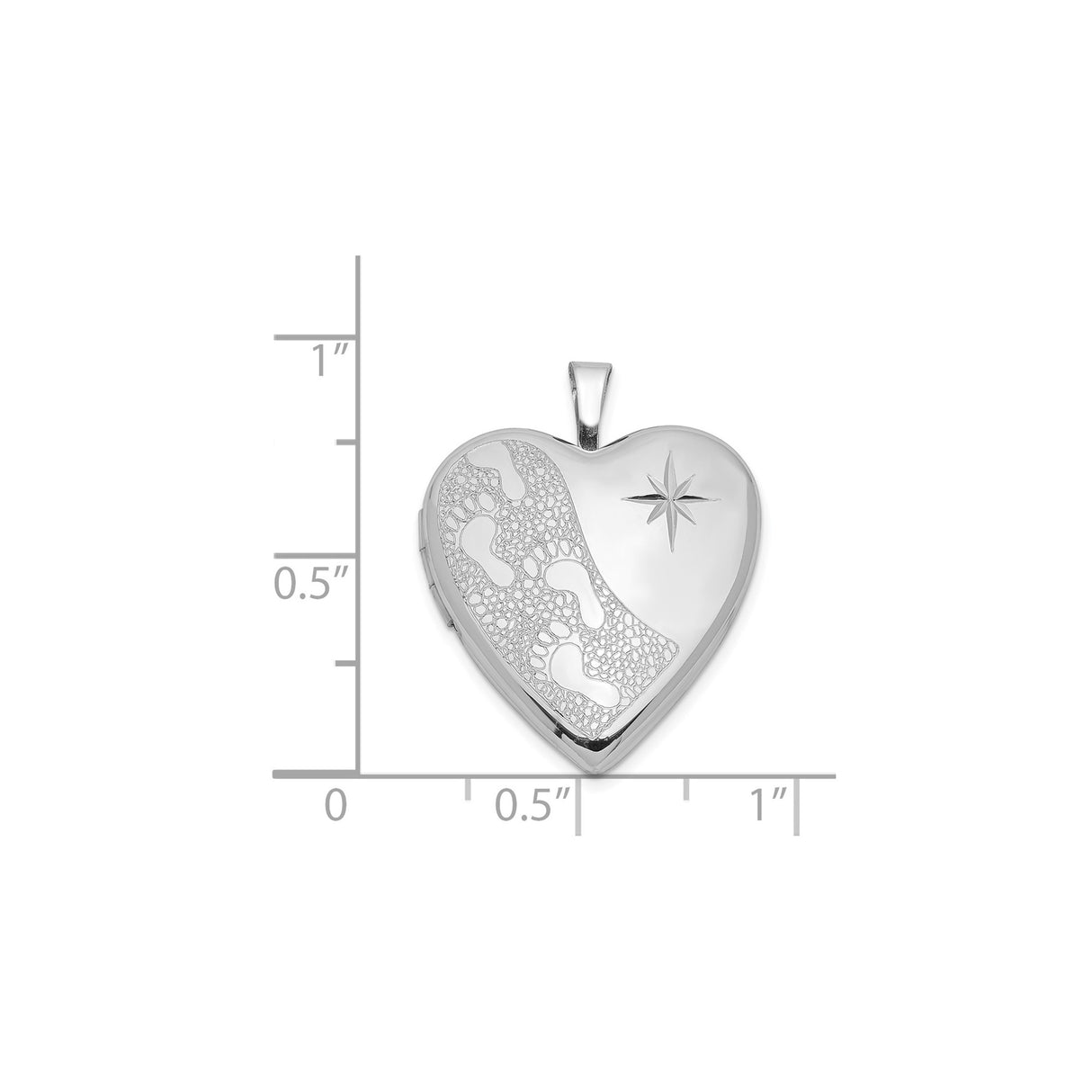 Sterling Silver Heart Locket Pendant with Footprints and Starburst, Christian Memorial Jewelry