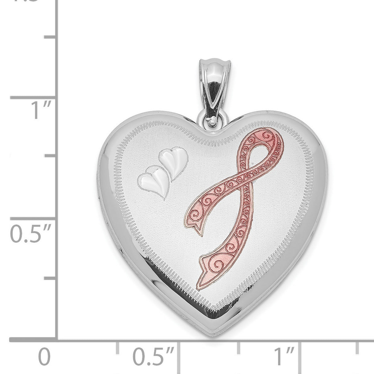Sterling Silver Heart Shaped Locket with Pink Ribbon and Raised Hearts, Remembrance Pendant for Women