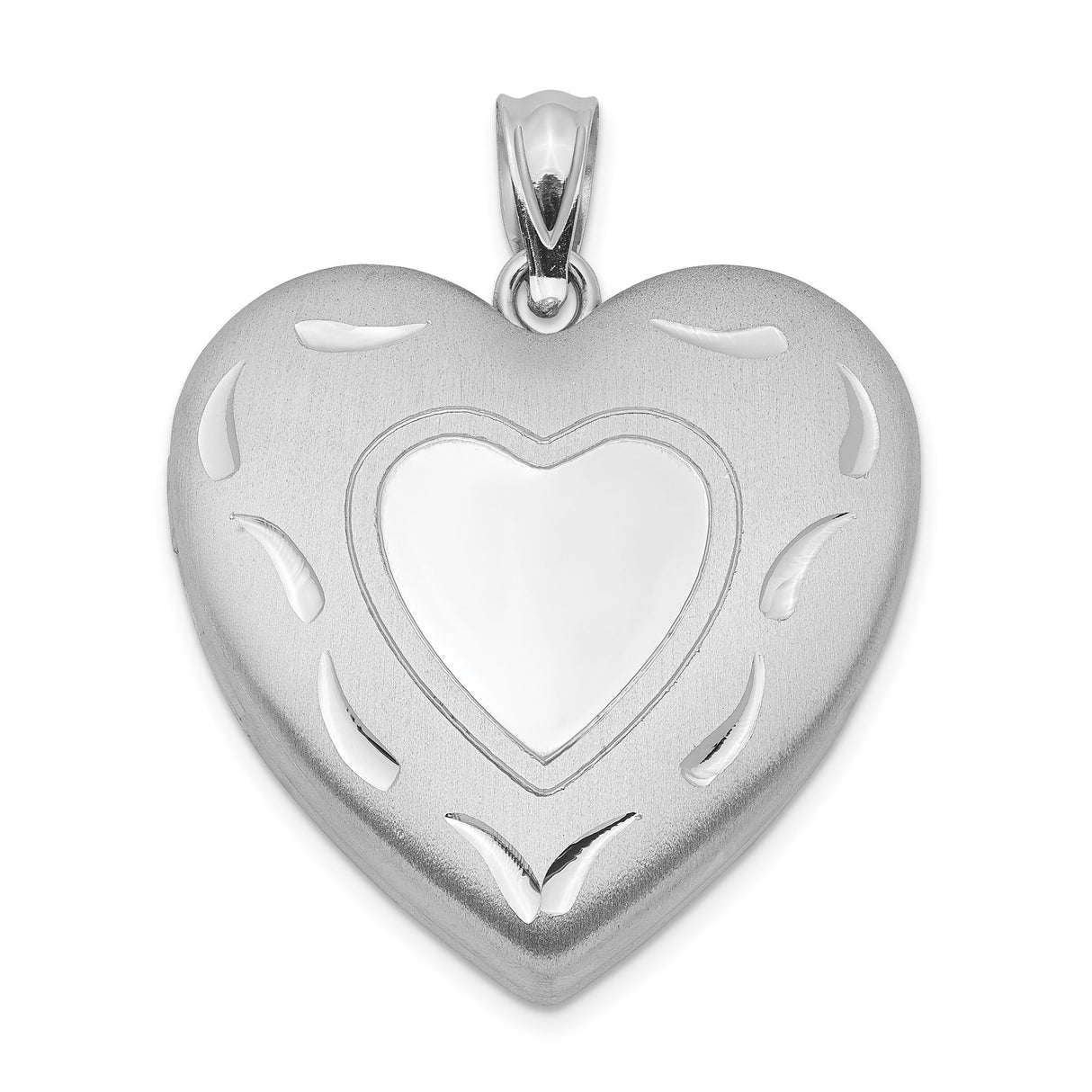 Sterling Silver Heart Locket Pendant with Matte Finish and Polished Center for Women