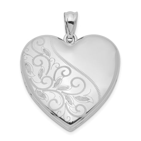 Sterling Silver Heart Locket with Floral Scroll Engraving, Classic Memory Pendant for Women