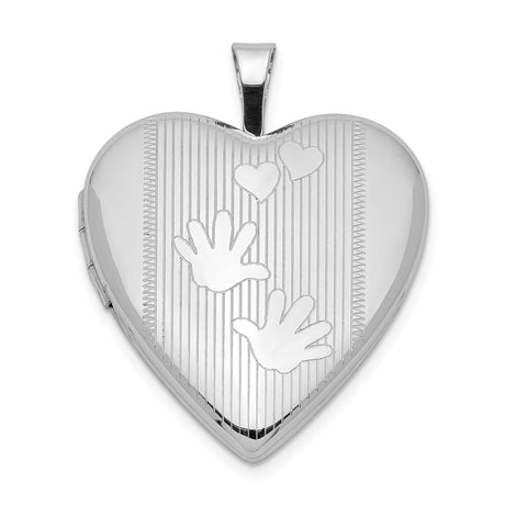 Sterling Silver Heart Locket Pendant with Baby Handprint and Hearts for Women