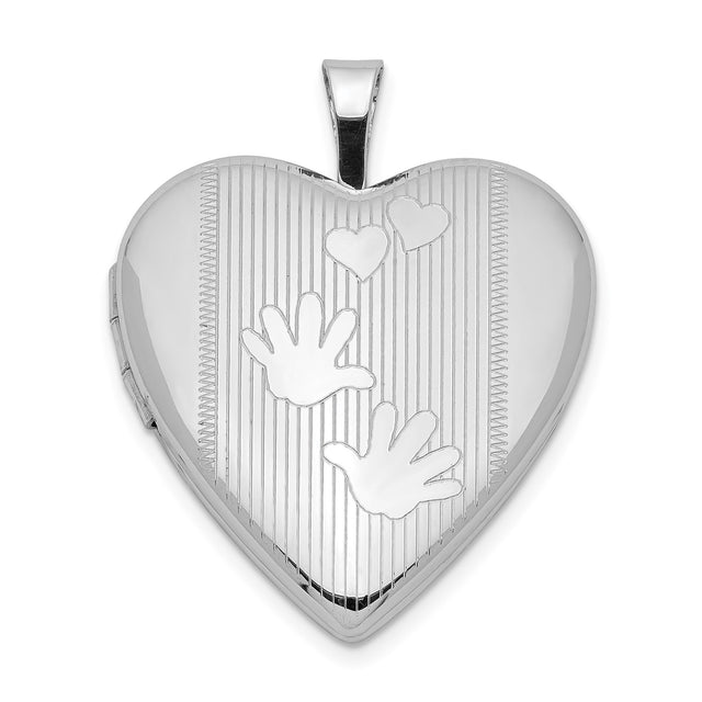 Sterling Silver Heart Locket Pendant with Baby Handprint and Hearts for Women