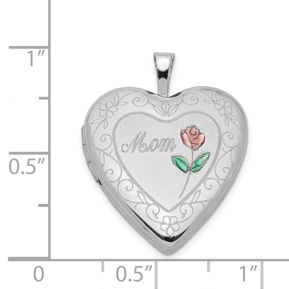 20mm D C and Enameled Mom Heart Locket Charm Pendant in Real 925 Sterling Silver