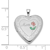 20mm D C and Enameled Mom Heart Locket Charm Pendant in Real 925 Sterling Silver