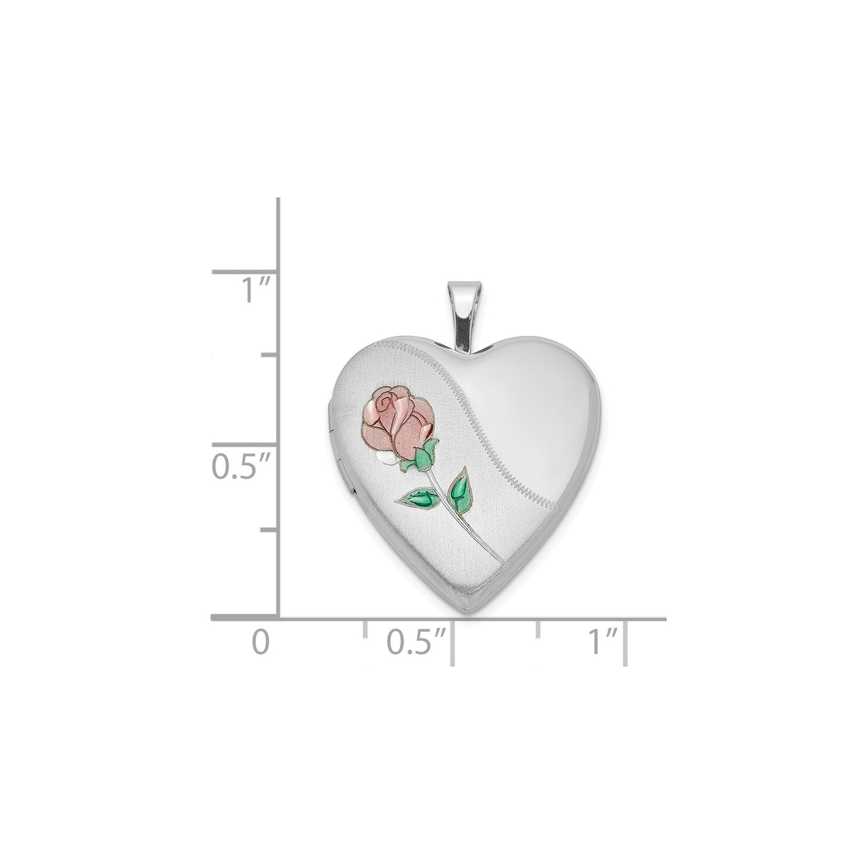 Sterling Silver Heart Locket Pendant with Rose, Pink and Green Enamel Accents, Satin Finish