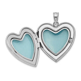 Sterling Silver Heart Locket Pendant with Pink Rose and Green Leaf Enamel Design