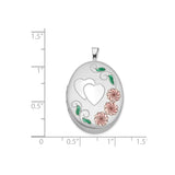 Sterling Silver Floral Heart Locket Pendant with Rose and Green Accents for Women