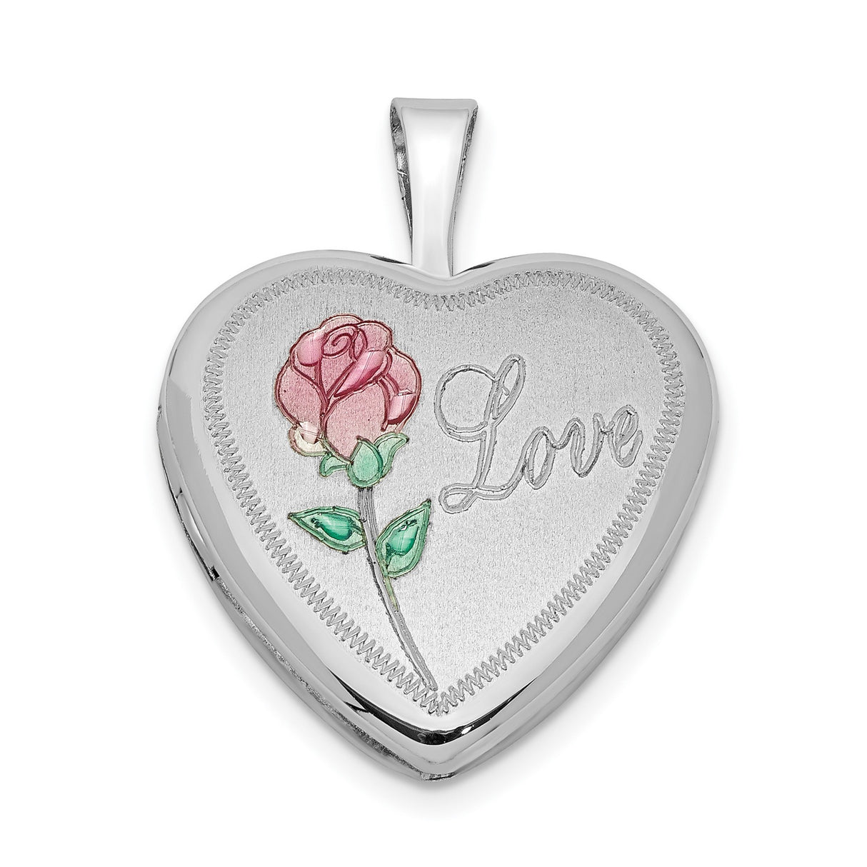 16mm Enameled and D C Love Heart Locket Charm Pendant in Real 925 Sterling Silver