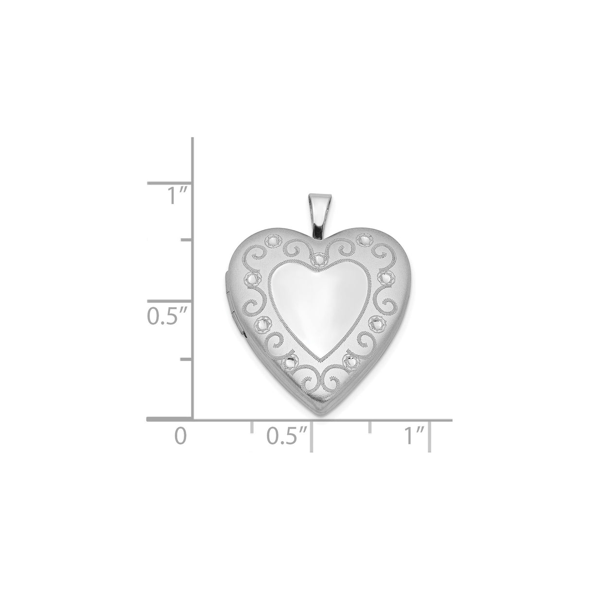 Sterling Silver Heart Locket Pendant with Simulated Diamond Accents and Scrollwork Design