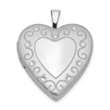 Sterling Silver Heart Locket Pendant with Simulated Diamond Accents and Scrollwork Design