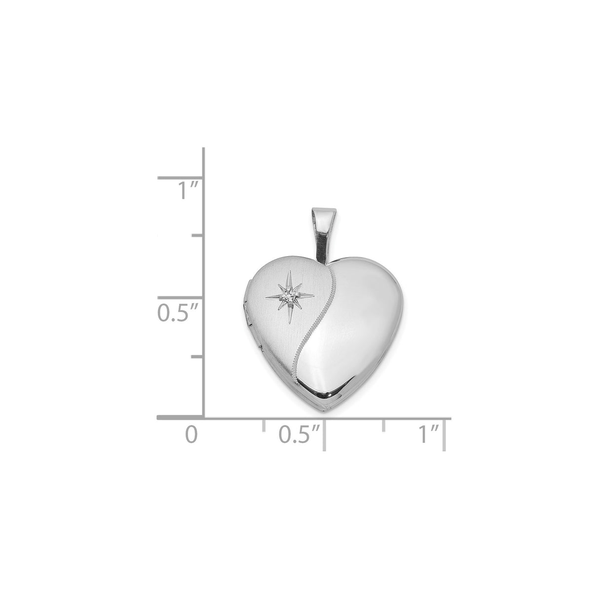 Sterling Silver Heart Photo Locket Pendant with Diamond and Starburst Engraving