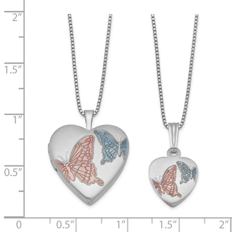 Satin Enamel Butterflies Heart Locket and Pend Charm Pendant in Real 925 Sterling Silver