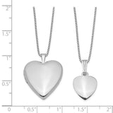 Polished and Satin Heart Locket and Se Charm Pendant in Real 925 Sterling Silver
