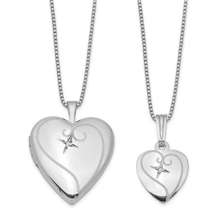 Diamond Polished Heart Locket and Set Charm Pendant in Real 925 Sterling Silver