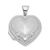 Sterling Silver Heart Shaped Locket Pendant with Scrollwork for Women