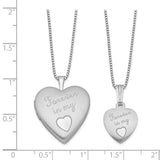 Polished Satin Forever in My Heart Locket & Charm Pendant in Real 925 Sterling Silver