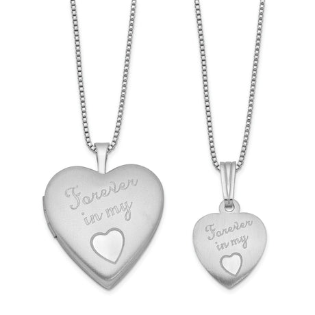 Polished Satin Forever in My Heart Locket & Charm Pendant in Real 925 Sterling Silver