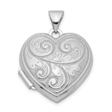 Sterling Silver Heart Locket Pendant with Scrollwork and Floral Engravings for Women